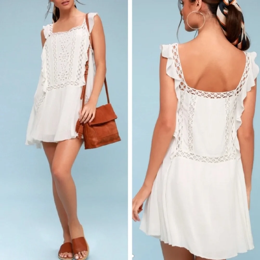 Free People One Boho Eyelet Ruffle Lace Trim Priscilla Mini Dress_16